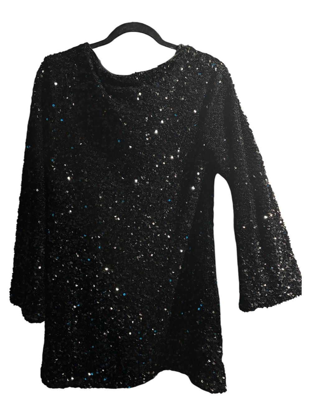 H&M Black Sequin Dress Size Small Loose Fit Stretch Bow Back NWT